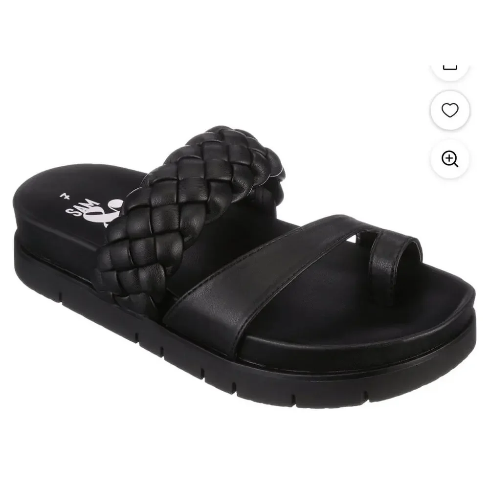 Sam & Libby Adelia Womens Black Footbed Sandals Double Strap Slides, sz 8 - Picture 1 of 9